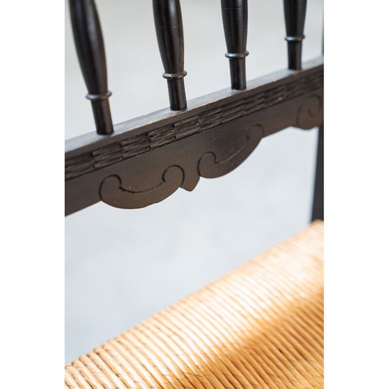 Image 1 of Pair of vintage low bedroom chairs in ash and woven rice straw, Italy 1960