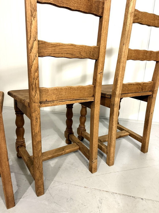 Image 1 of 6 sillas de comedor rústicas antiguas de roble con respaldo alto, década de 1900