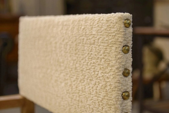 Pair of brutalist armchairs in oak and cream boucle 1950s, White (photo 3 of 14)