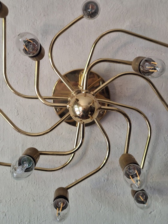 Lampadario a Spirale Mid-Century in Ottone a 3 Livelli con 12 Luci, Anni '60 – Plafoniere, Brass (photo 3 of 7)