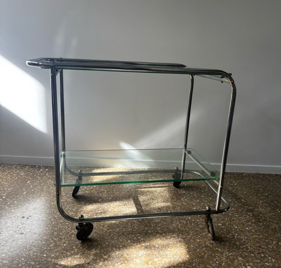 Image 1 of Carrito Bauhaus de metal cromado y cristal, década de 1930, Países Bajos