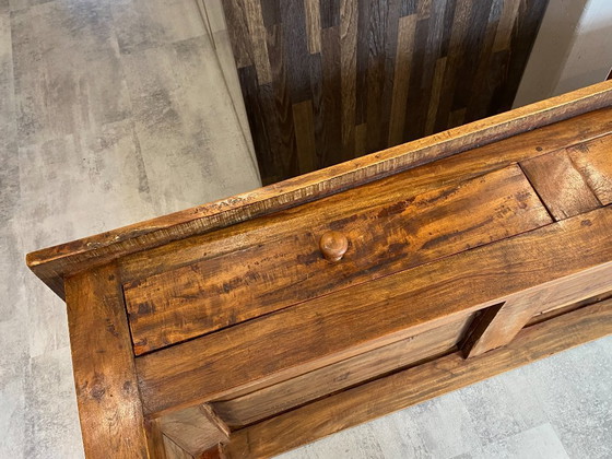 Image 1 of Rustic farmhouse coffee table in solid wood with 2 drawers, circa 1930