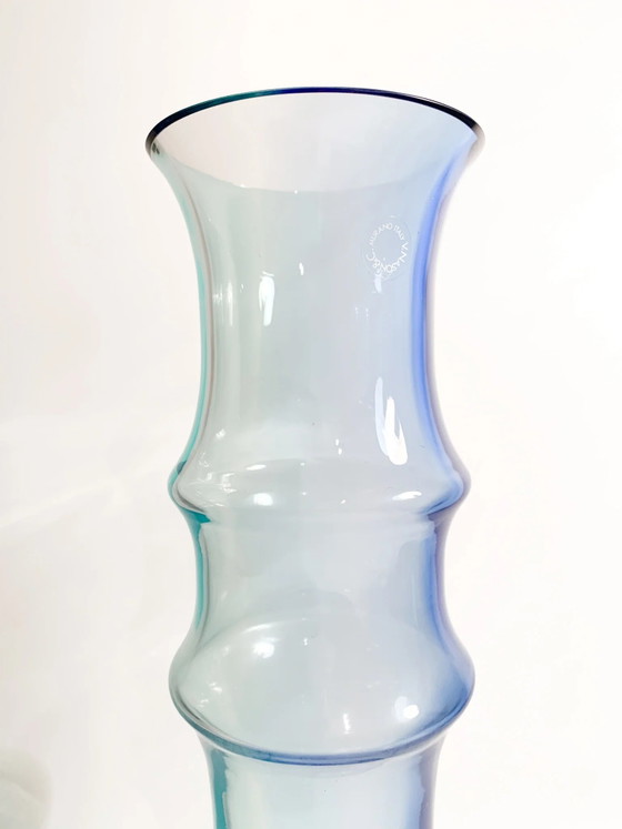 1980s Murano Glass Vase by Nason, Light Blue and Blue Bamboo – Postmodern (photo 9 of 11)