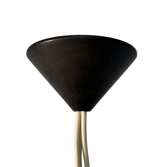 Image 1 of Vintage 50’s MCM Hanging pendant - Frosted / semi translucent white glass and multi color top - Attr. Louis Kalff / Phillips - s