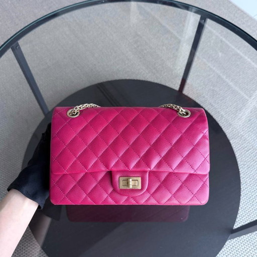 Chanel 2.55 Reissue 225 - 24 cm Caviar Steppleder, Pink, Goldbeschläge, Serie 23