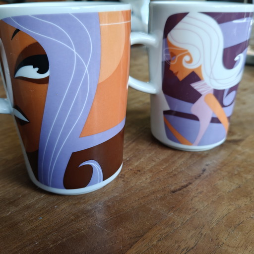Juego de 2 tazas Kahla Germany – estilo posmoderno/Memphis