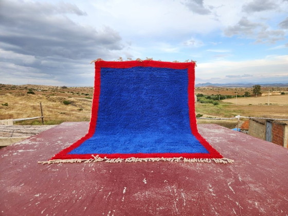 Image 1 of Bold Blue Moroccan Rug 250x180 cm – Handmade Berber Wool Rug – Contemporary Beni Ourain Carpet – Modern Statement Area Rug