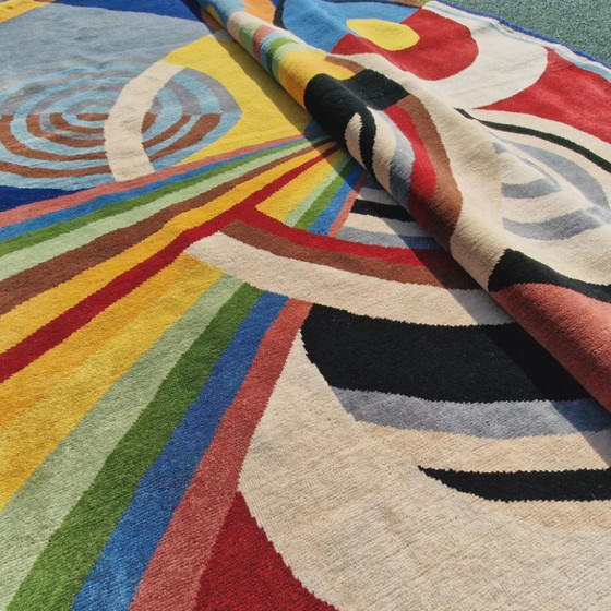 Robert Delaunay Inspired Round Rug – Hand-Knotted Silk Wool, 215cm Square Art Carpet – Tapis (photo 9 of 9)