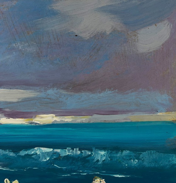 Image 1 of Original Oil Painting Summer Coastal Landscape Sea Waves Crashing Against Sharp Shores