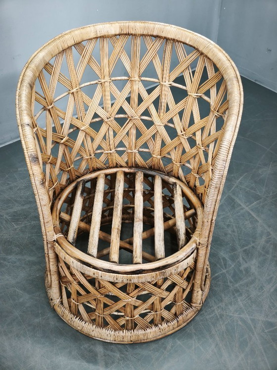 Image 1 of Een paar Italiaanse bamboe- en rotanfauteuils, jaren 60.
