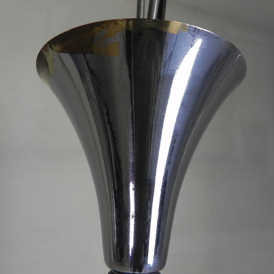 Image 1 of Art Deco pendant lamp with glass shade in a chrome frame, 1930s