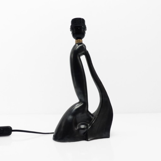 Pied de lampe sculptural anthropomorphe en céramique noire, Gil Agnoloni, Italie, circa 1950