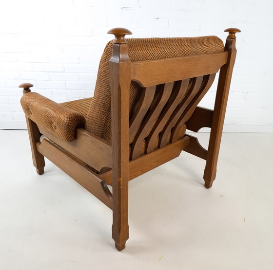 Image 1 of Vintage fauteuil brutalist Deens design hout stof jaren 70