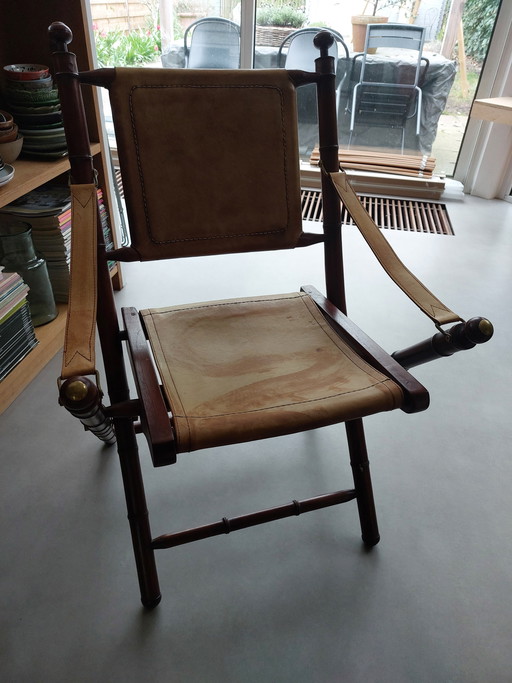 Vintage faux bamboo leather safari or officer's chair