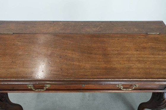 Image 1 of 19th century English antique oak wall desk/writing table on castors
