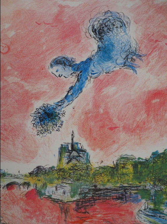 A poetic masterpiece, dreamlike original litograph of Marc Chagall 1981. – Lithographs & prints, Canvas (photo 3 of 9)