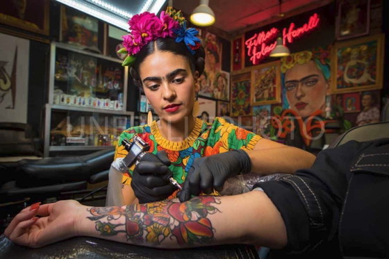 Image 1 of Afgedrukte en ingelijste foto / decoratieve lijst / beperkte oplage / gesigneerd / Frida Kahlo / straatkunst