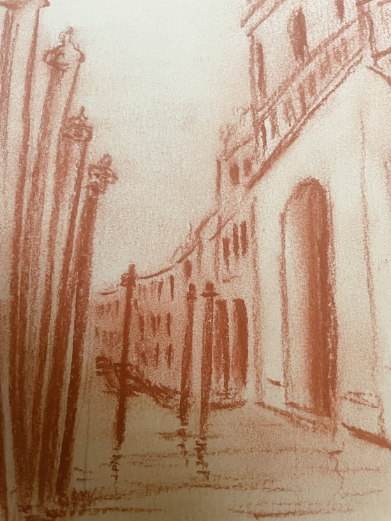 Image 1 of Gesigneerd Sanguine landschap Canal Grande Venetië