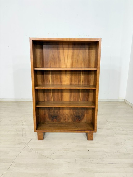 Elegant Art Deco walnut shelf / antique bookcase / cabinet with compartments from 1928