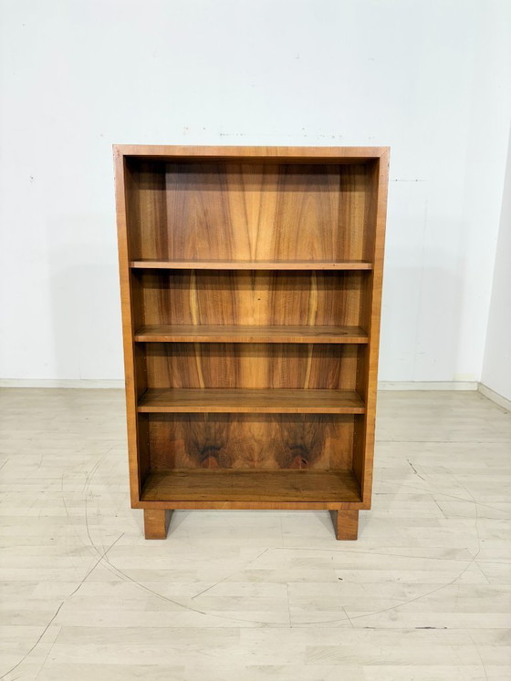 Image 1 of Elegant Art Deco walnut shelf / antique bookcase / cabinet with compartments from 1928