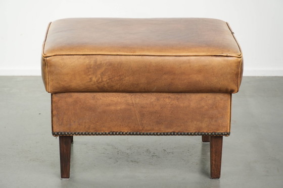 Characterful Cowhide Leather Stool With a Beautiful Patina Finished With Decorative Nails (photo 5 of 10)