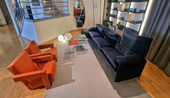 Image 1 of Cassina 2x Utrecht 637 Nuovo Mai Usato in Panno di Lana Arancione Tabacco (Serie 13L) Punto Cavallo