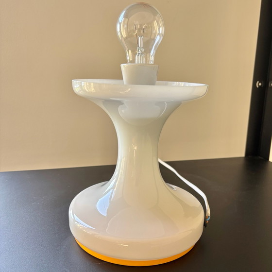 1970s Czechoslovak Space Age Mushroom Table Lamp – Opaline Glass (photo 4 of 5)