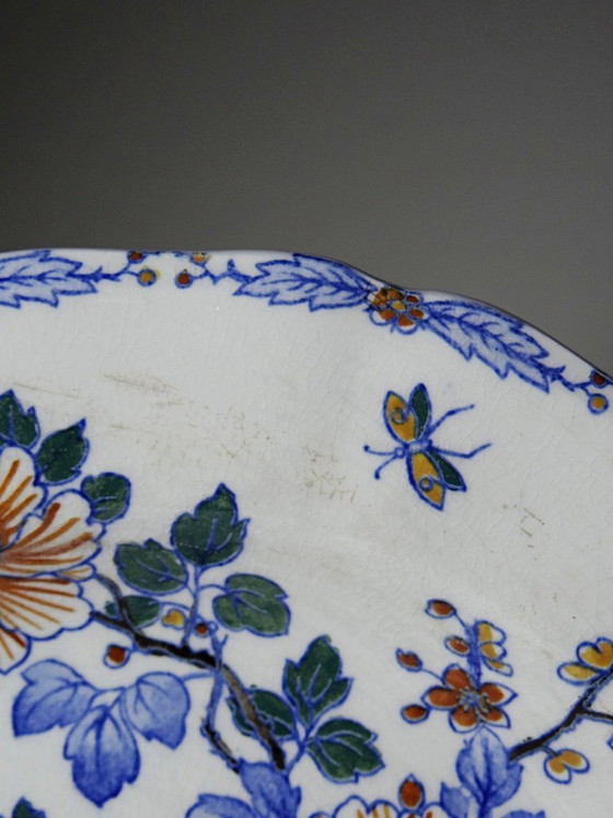 Image 1 of Par de platos antiguos de Gien, con el diseño "Gallo y Peonías", de loza, circa 1900.