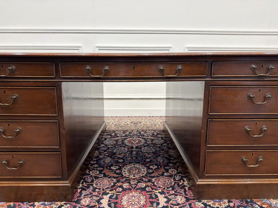 Grande Scrivania Partner Inglese Antica – Scrivanie, Leather, Wood (photo 8 of 22)