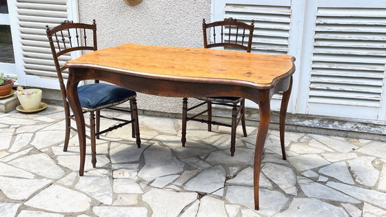 Image 1 of TABLE Ancienne BOIS Massif Pieds Courbés