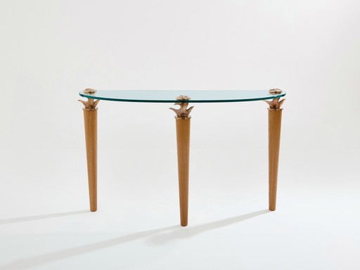 Garouste & Bonetti Solid Oak And Bronze Glass Console Table 1995