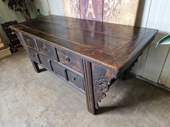 Image 1 of Antique Oriental altar, wall console side table, coffee table with 3 drawers dim. 70x164cm and 70cm high.