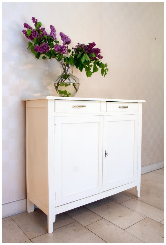 Image 1 of Parisian buffet in white wood and linen, 1950