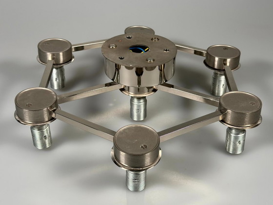 Image 1 of 1960s/70s ceiling or wall lamp, German style, ice glass, space age design