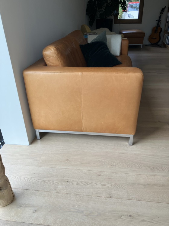 Canapé et pouf Machalke, Canapés 2 places, Cuir, Métal, Marron (photo 6 sur 7)