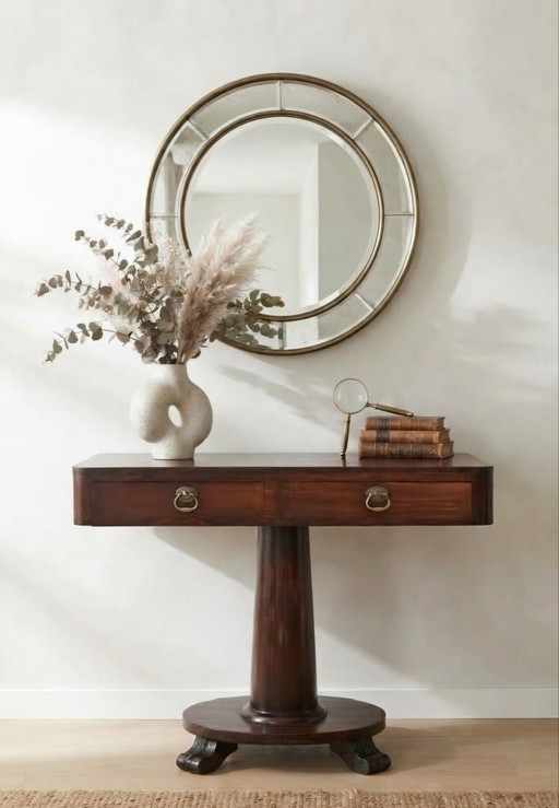 Antieke William IV sidetable mahonie ca. 1830 twee lades met originele handgrepen