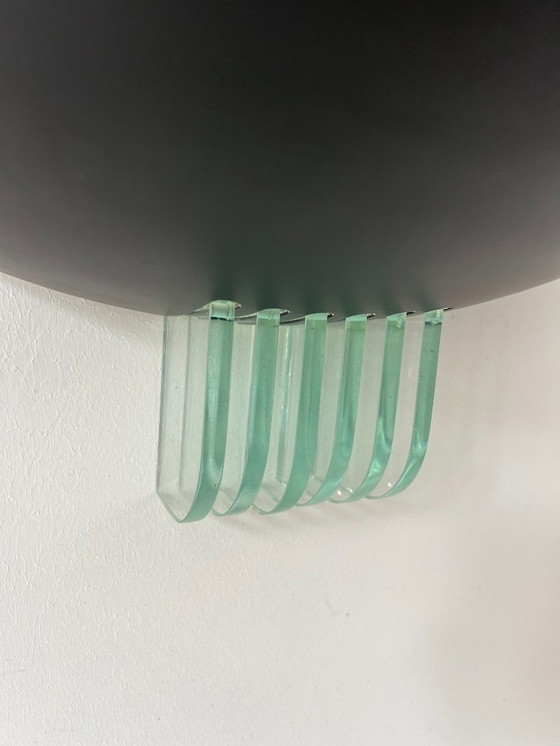 Image 1 of Coppia di applique postmoderniste in metallo nero e vetro, Francia 1980