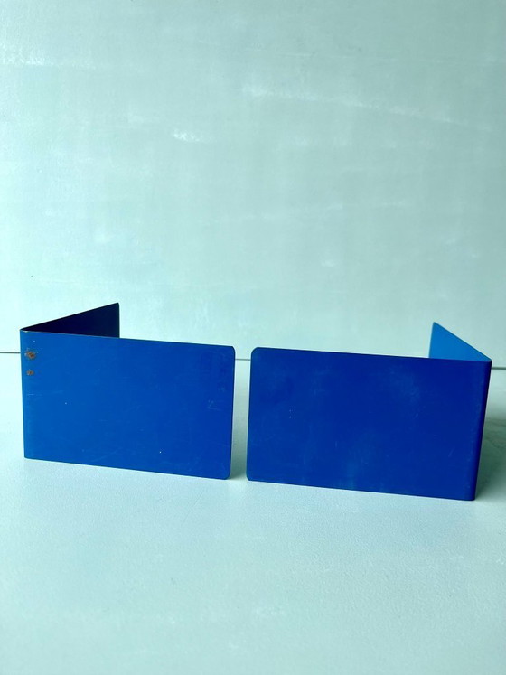 Image 1 of Serre-livres (lot de 2) en métal bleu, style postmoderne vintage années 70-80, pour étagère