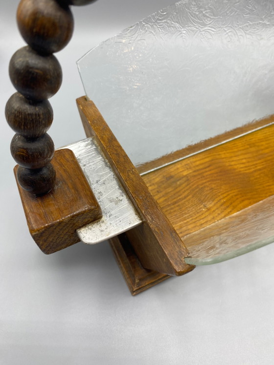 Large Art Deco letter holder in turned wood and textured glass – Decorative Objects, Metal (photo 3 of 7)