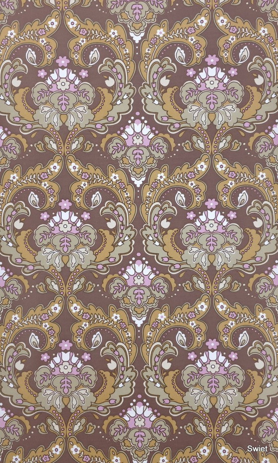 Image 1 of 14298 vintage baroque wallpaper brown pink gold yellow