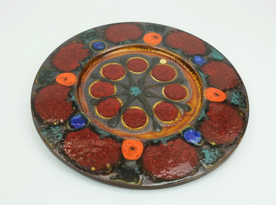 Image 1 of Colorful Vintage 17" Grünstadt Ceramic Platter Plate 1960s 70s Fat Lava