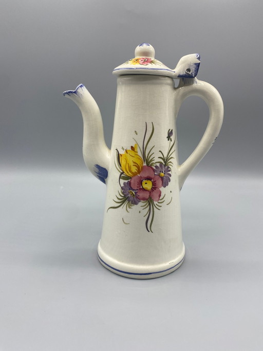 Cafetière en faïence - Décor floral peint - Tulipes et anémones – decoratieve objecten, Metal