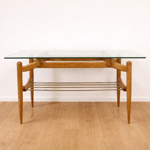 Table basse en bois et verre de style Mid-Century Modern