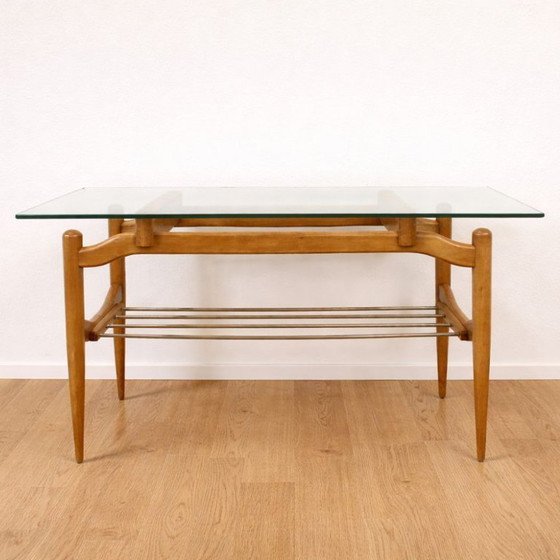 Image 1 of Mid Century Modern wood and glass coffee table