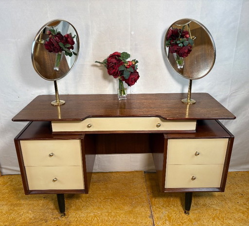 Mid-Century Retro Vintage Teak Dressing Table by G Plan – “White China” Librenza Range 1950  Golden Maker’s Mark • Italian Desig