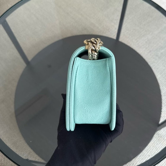 Image 1 of Chanel Boy Medium - 25CM Quilted Tiffany Blue Gold Hardware Series 29