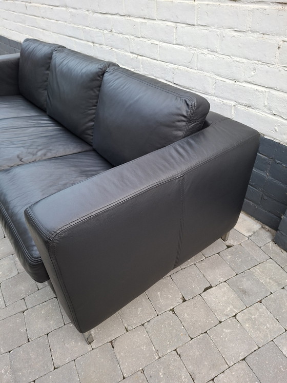 Image 1 of Grande divano vintage in pelle nera italiana Manzoni
