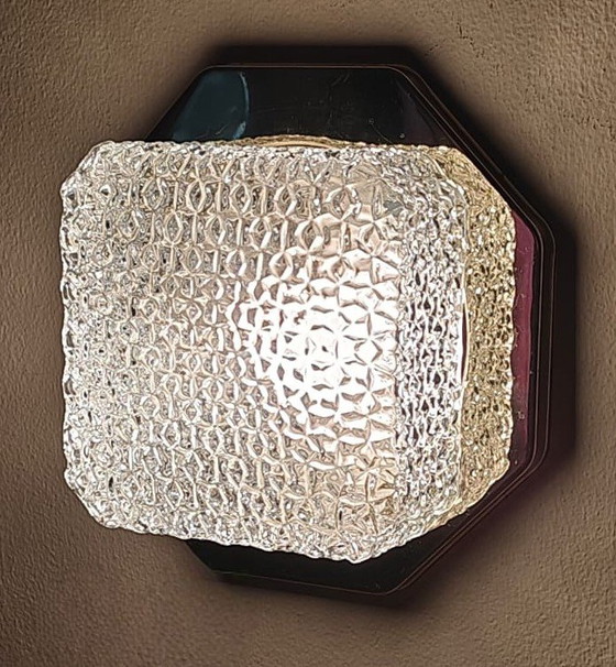 Image 1 of Plafonnier design milieu du siècle – Verre dépoli et laiton – Années 1960/70