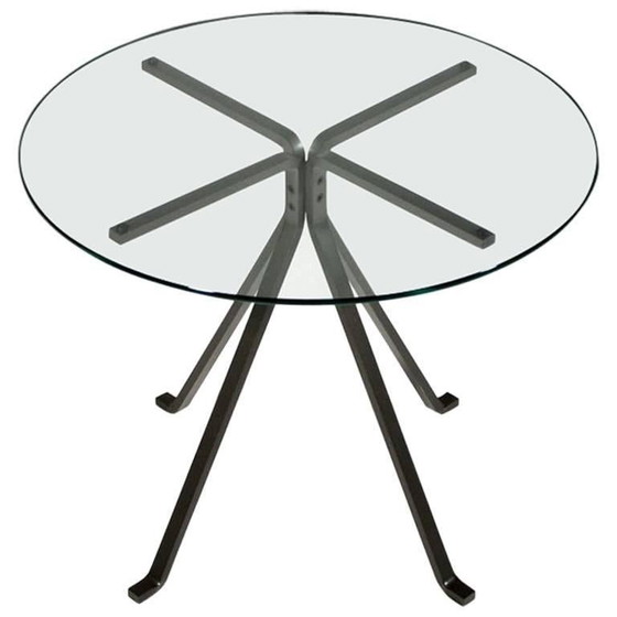 Enzo Mari Round Dinner Table In Glass And Brushed Steel – Driade, Dining tables, polished steel, Metal (photo 4 of 5)