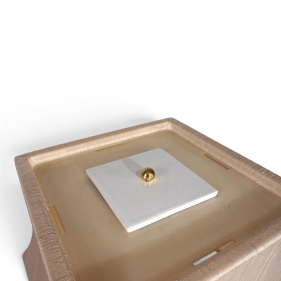 Lampada da tavolo De Knudt con base in ceramica dorata e paralume in lino, 1970, DeKnudt, Lampade da tavolo (foto 9 di 13)